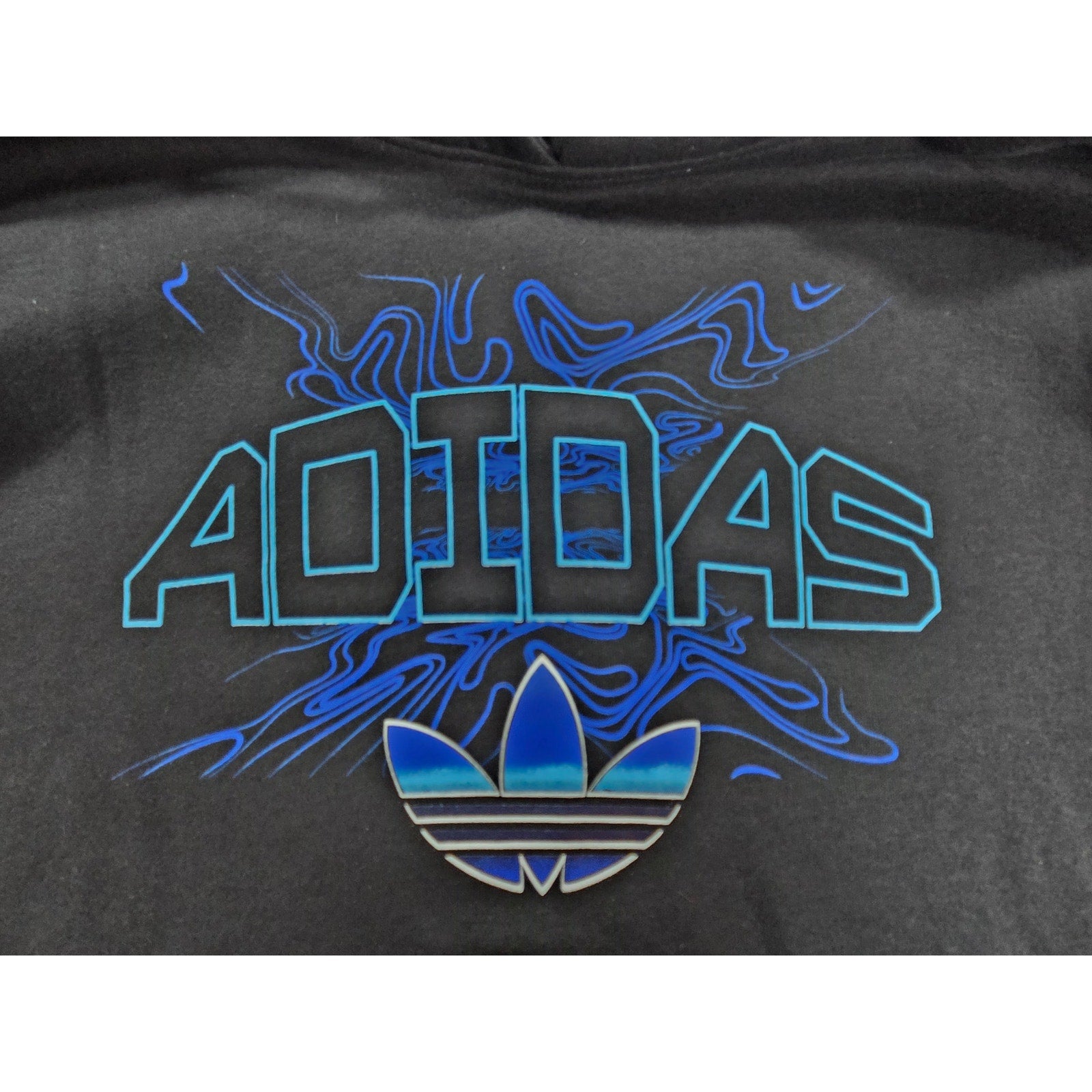 Adidas Originals Trefoil Graphic Pullover Hoodie – Black/Blue – Size XXL