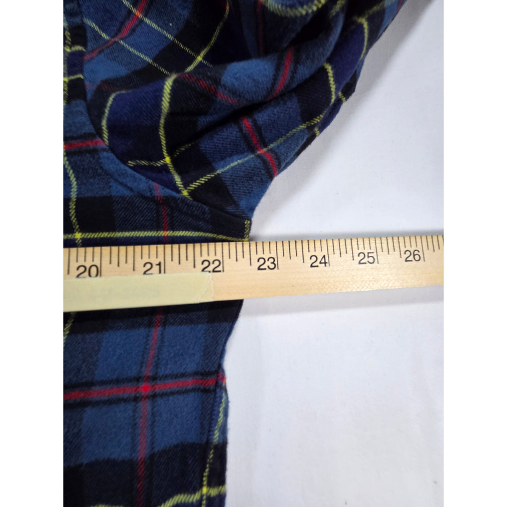 Lands End Plaid Flannel Button Down Shirt Blue Red Yellow – M