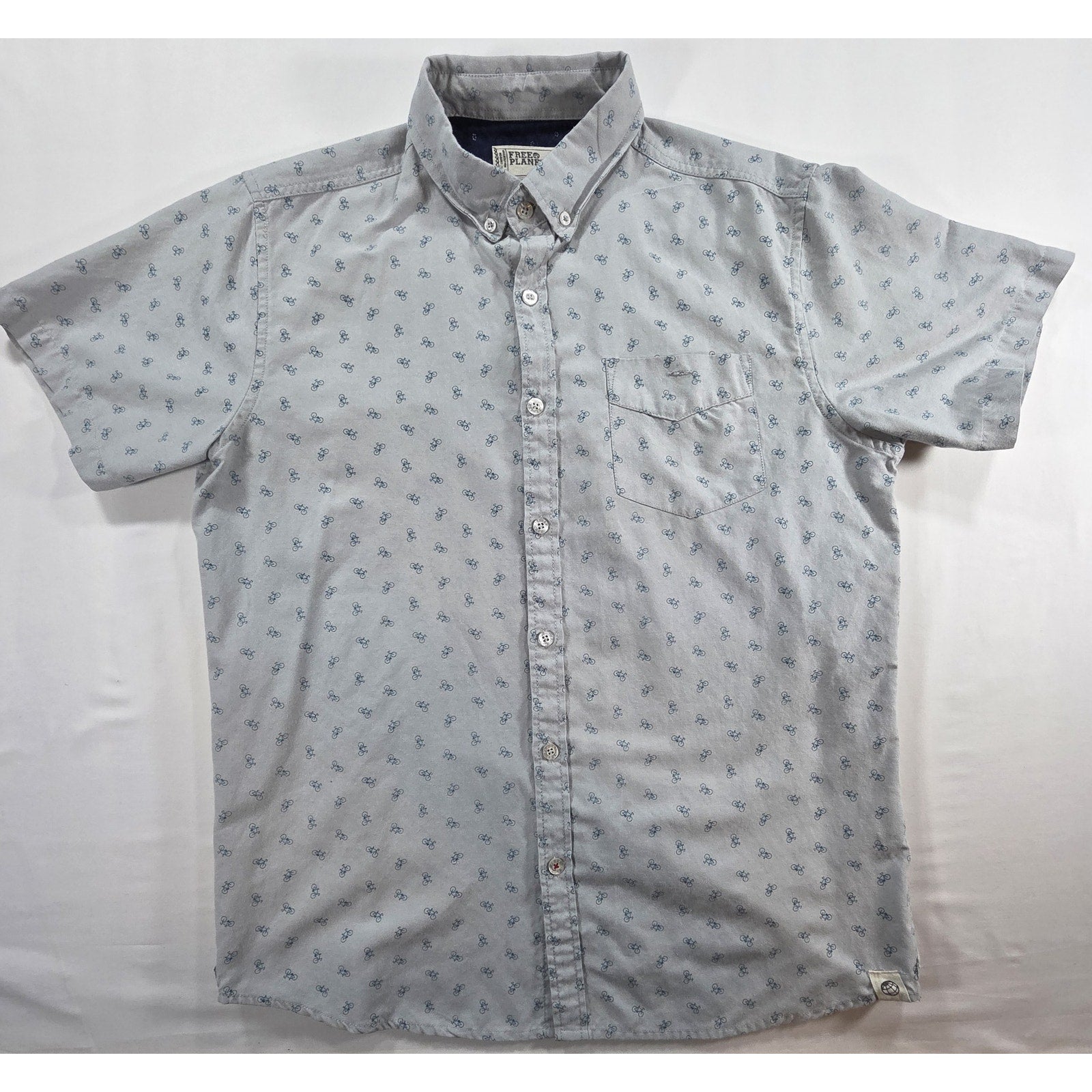 Free Planet Short Sleeve Button Down Shirt Bicycle Print – L