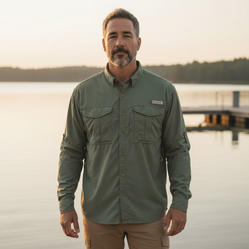 Columbia PFG Vented Fishing Shirt Green Booz Allen Hamilton – M