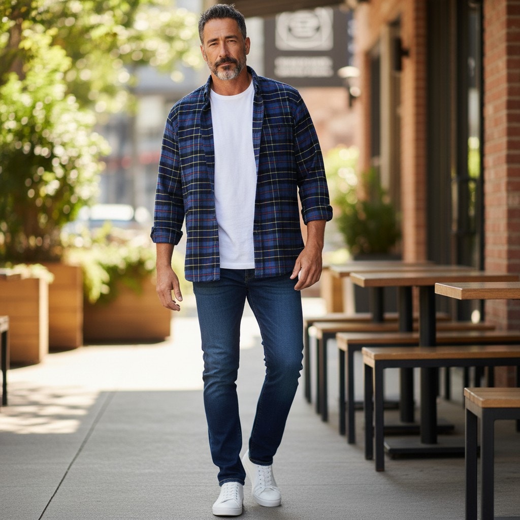 Lands End Plaid Flannel Button Down Shirt Blue Red Yellow – M