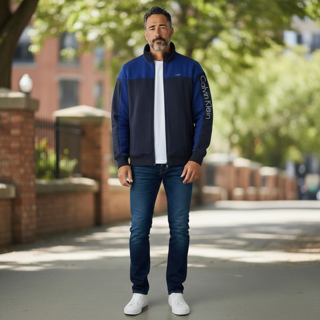 Calvin Klein Full Zip Fleece Jacket Blue Black – M