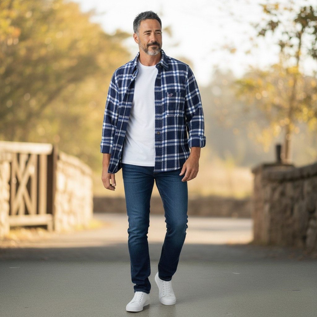 Hollister Plaid Flannel Button Down Shirt Blue White – M