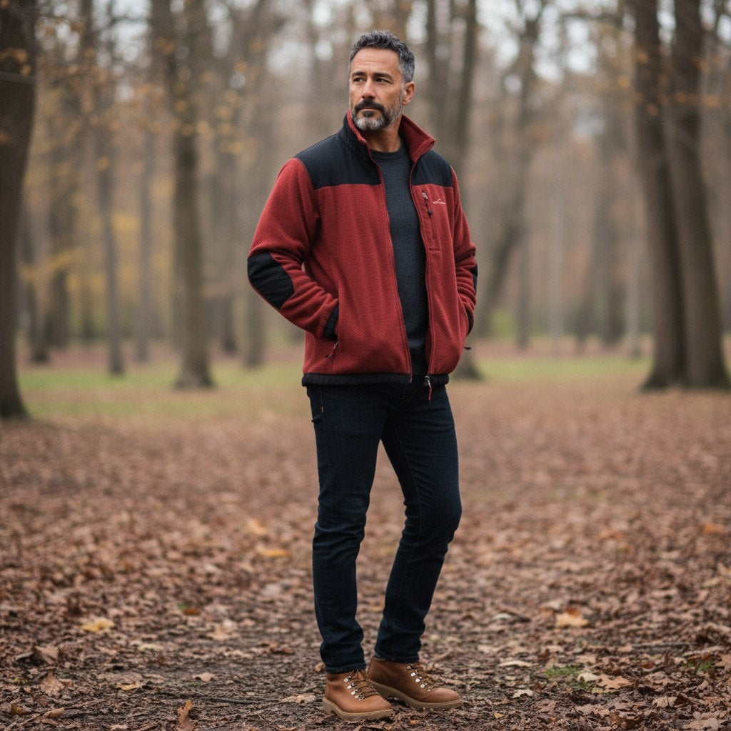 Eddie Bauer Full Zip Fleece Jacket Burgundy Black – M