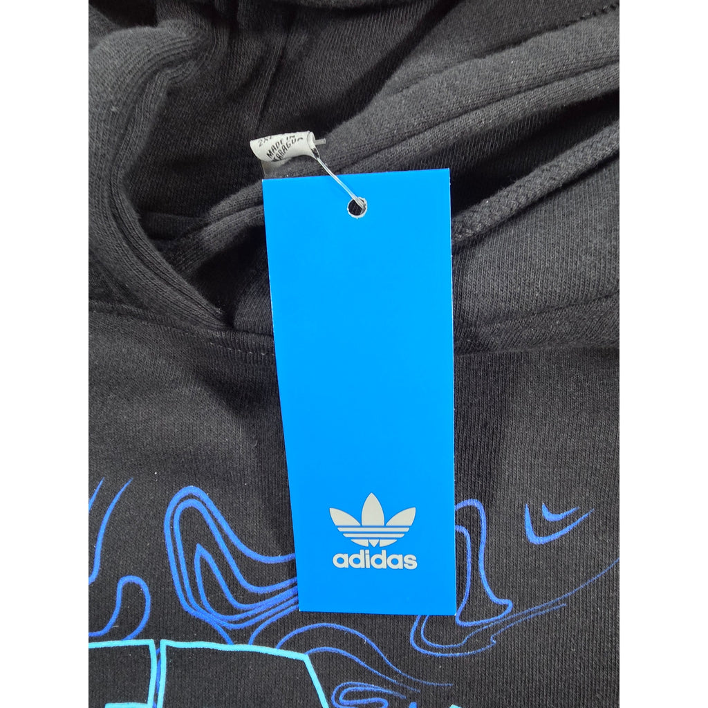 Adidas Originals Trefoil Graphic Pullover Hoodie – Black/Blue – Size XXL