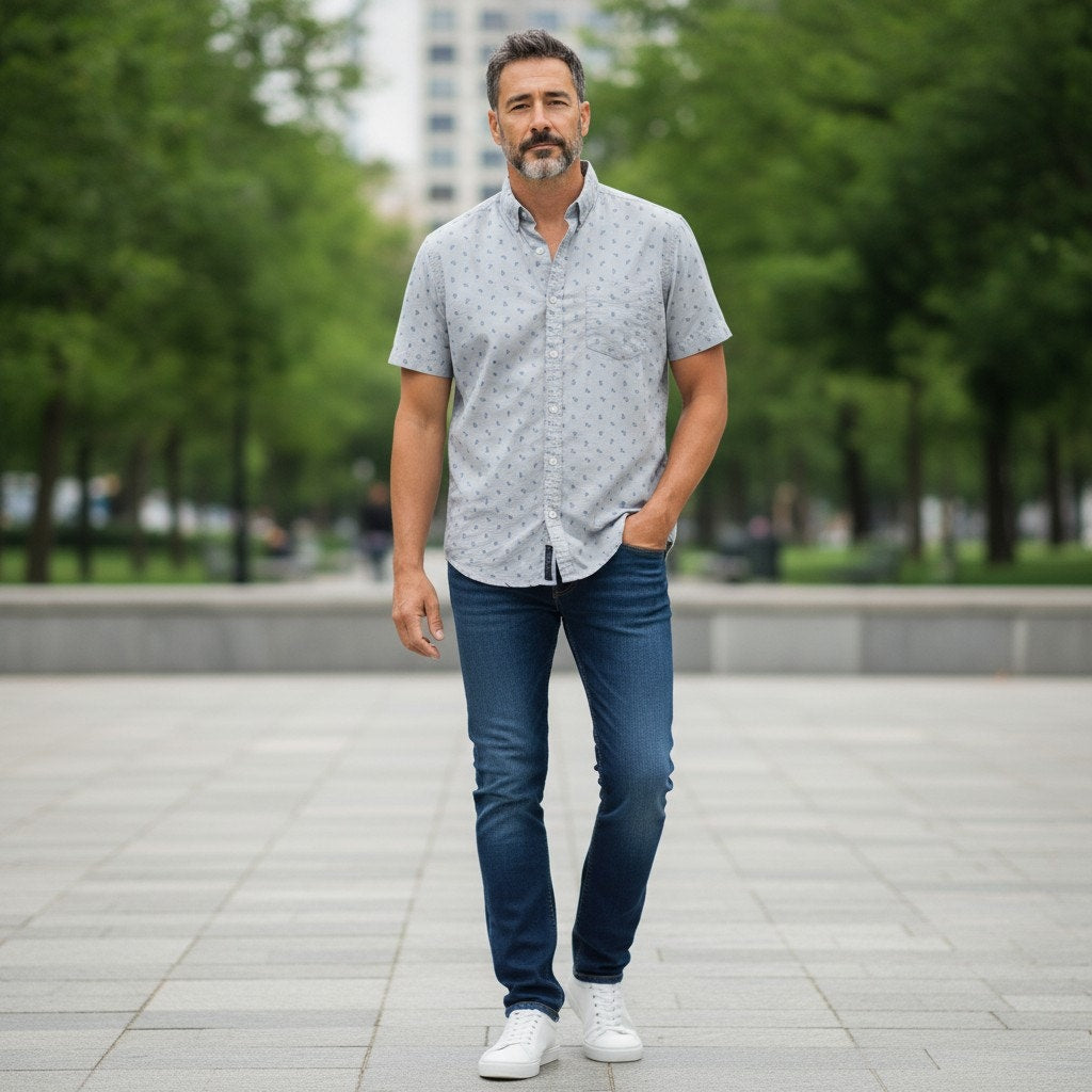 Free Planet Short Sleeve Button Down Shirt Bicycle Print – L