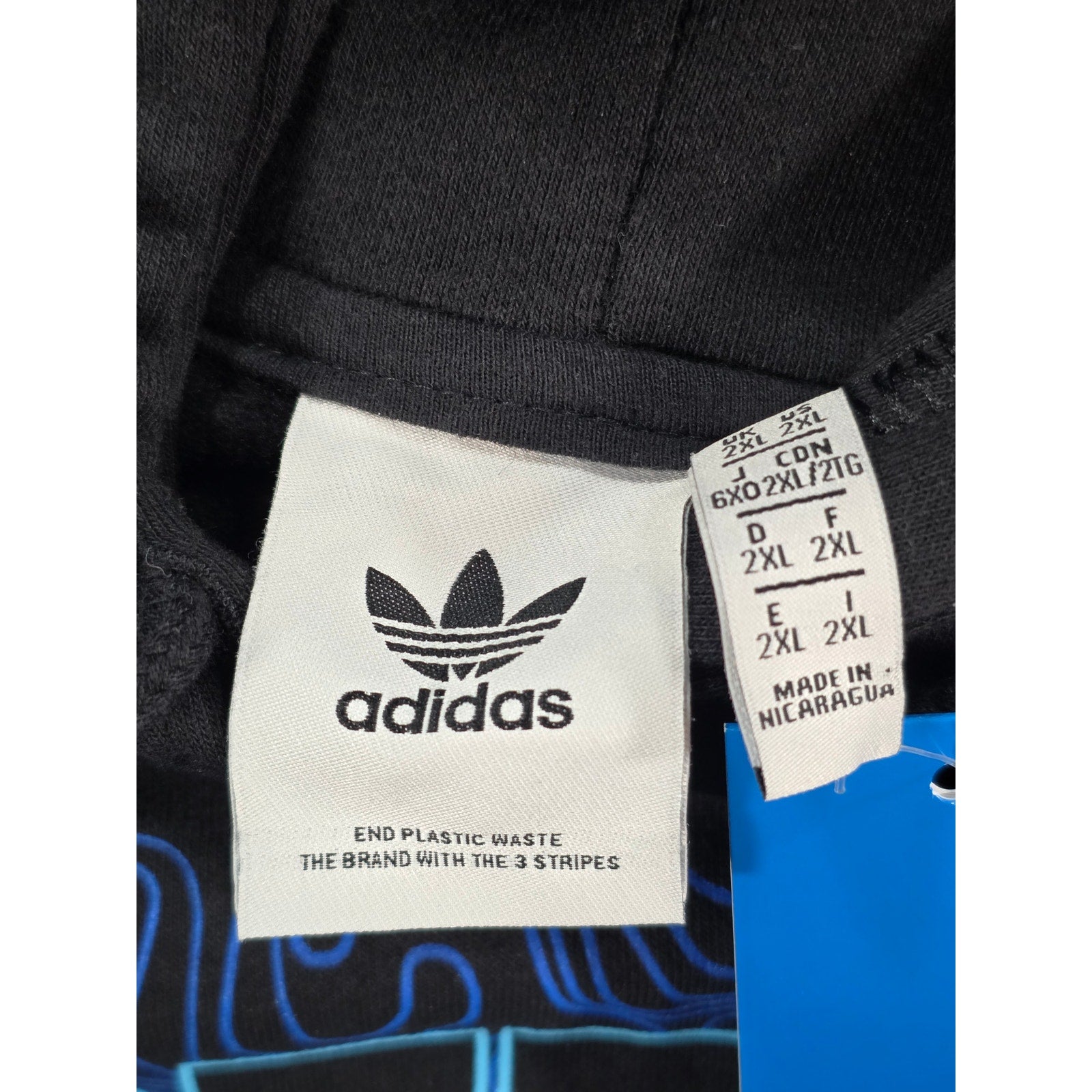 Adidas Originals Trefoil Graphic Pullover Hoodie – Black/Blue – Size XXL