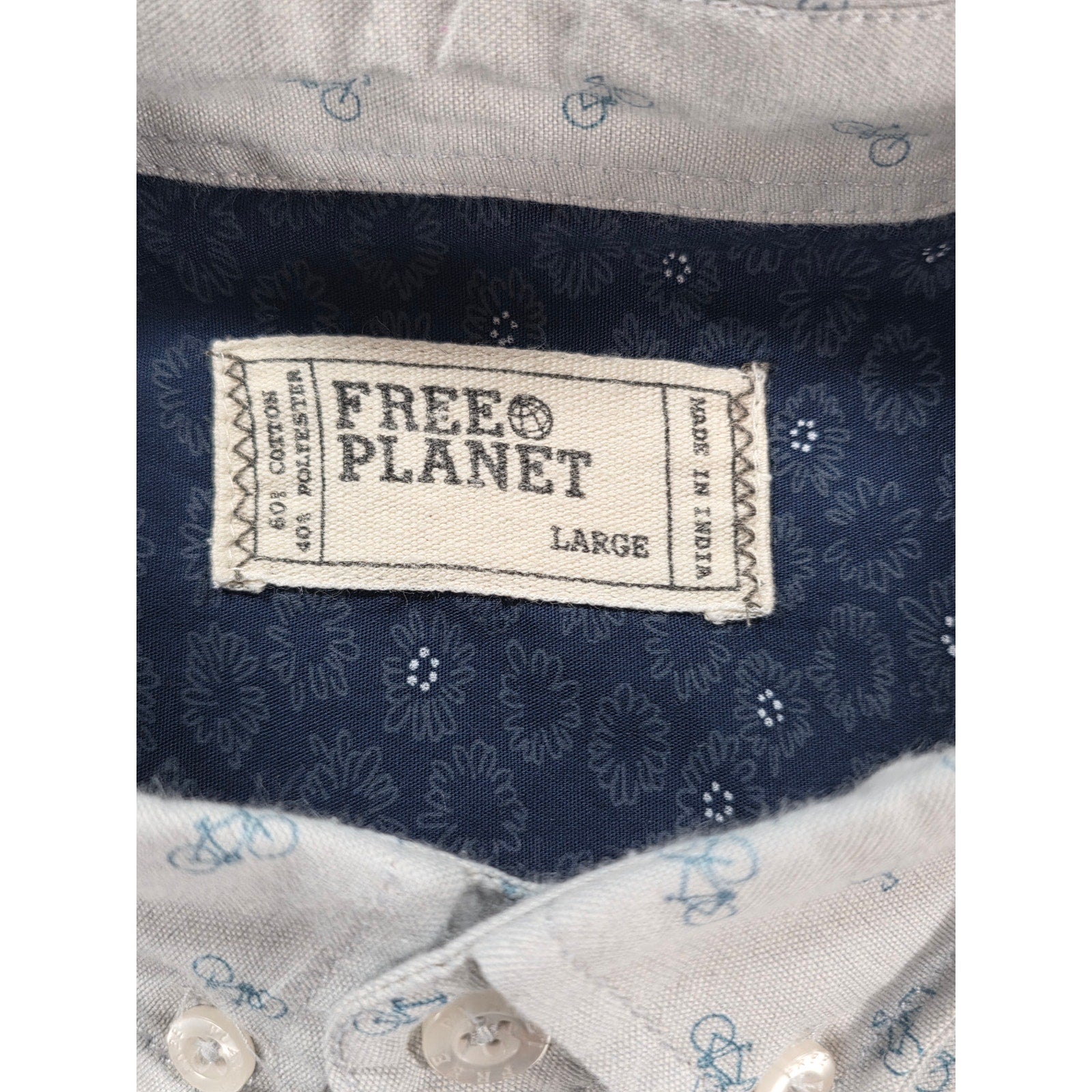 Free Planet Short Sleeve Button Down Shirt Bicycle Print – L