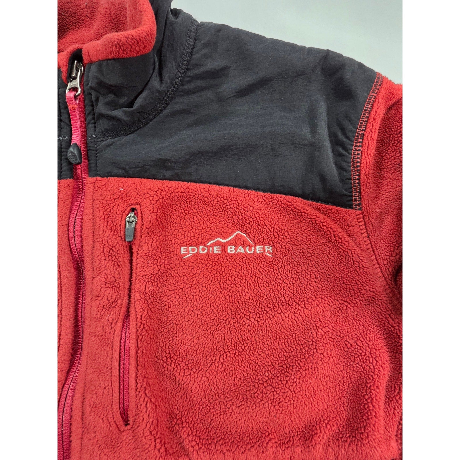 Eddie Bauer Full Zip Fleece Jacket Burgundy Black – M