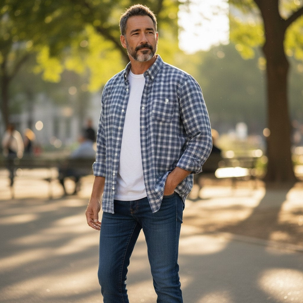 J Crew Slim Fit Plaid Button Down Shirt Blue Grey – M