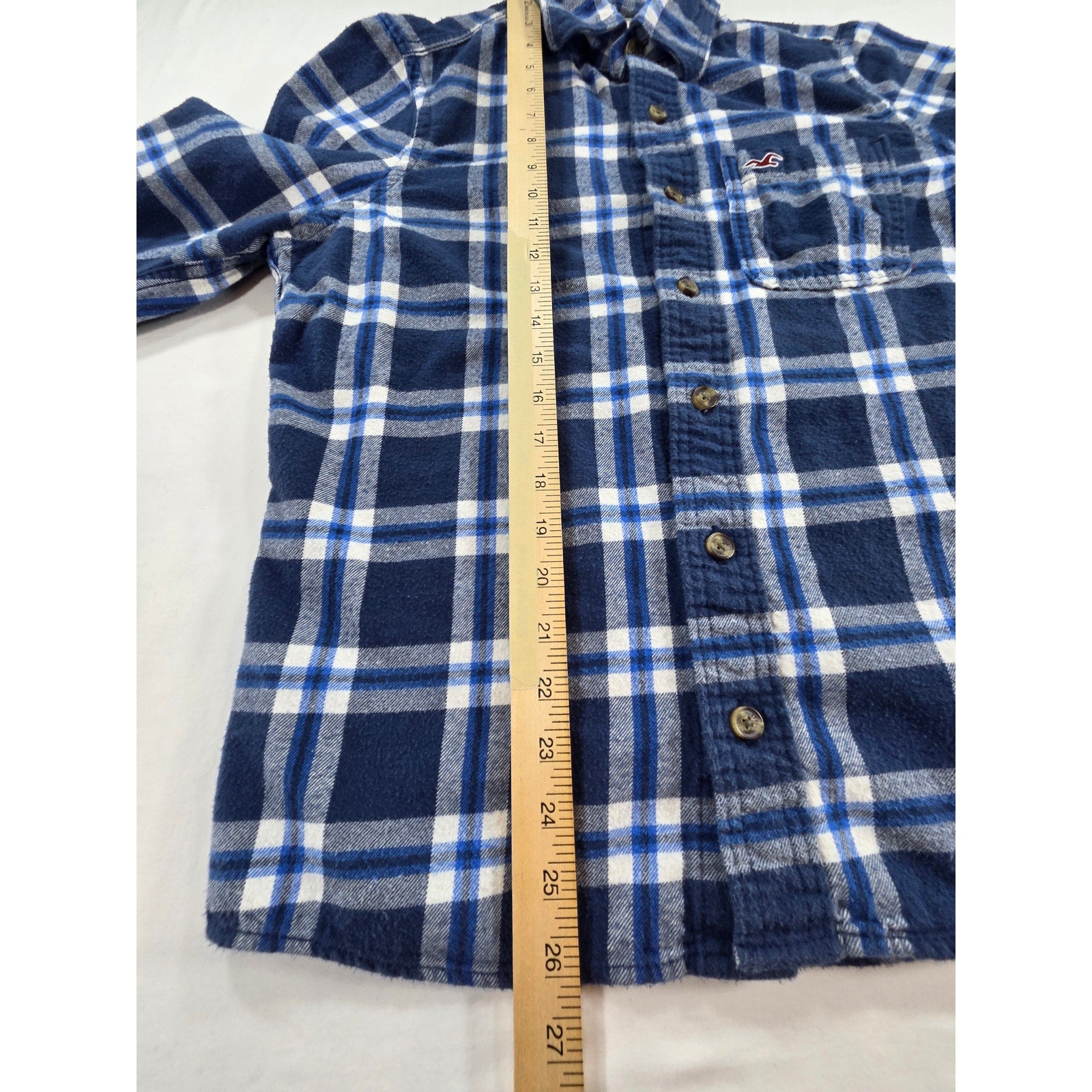Hollister Plaid Flannel Button Down Shirt Blue White – M