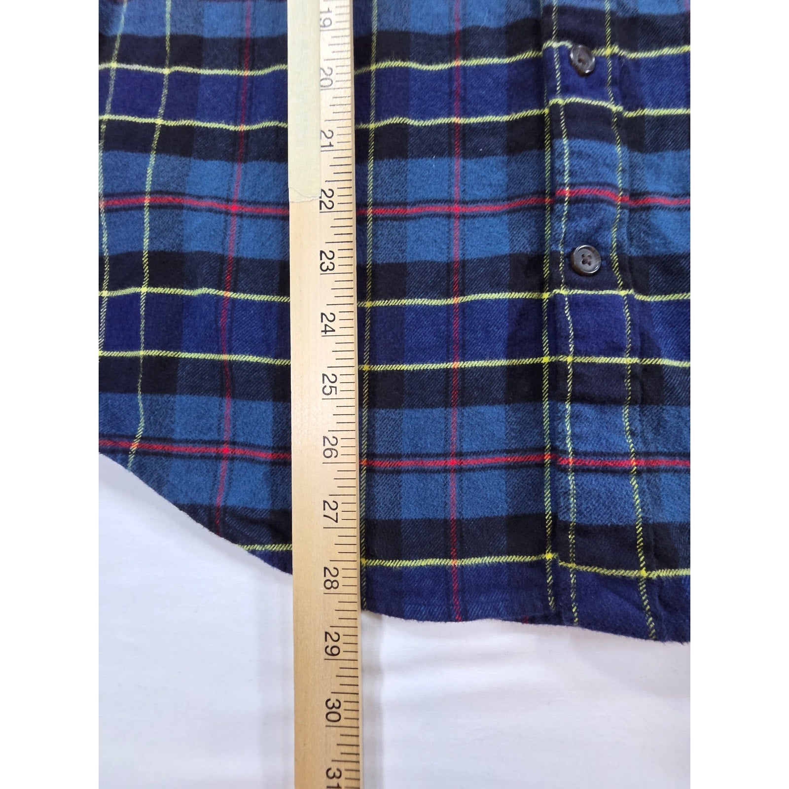 Lands End Plaid Flannel Button Down Shirt Blue Red Yellow – M