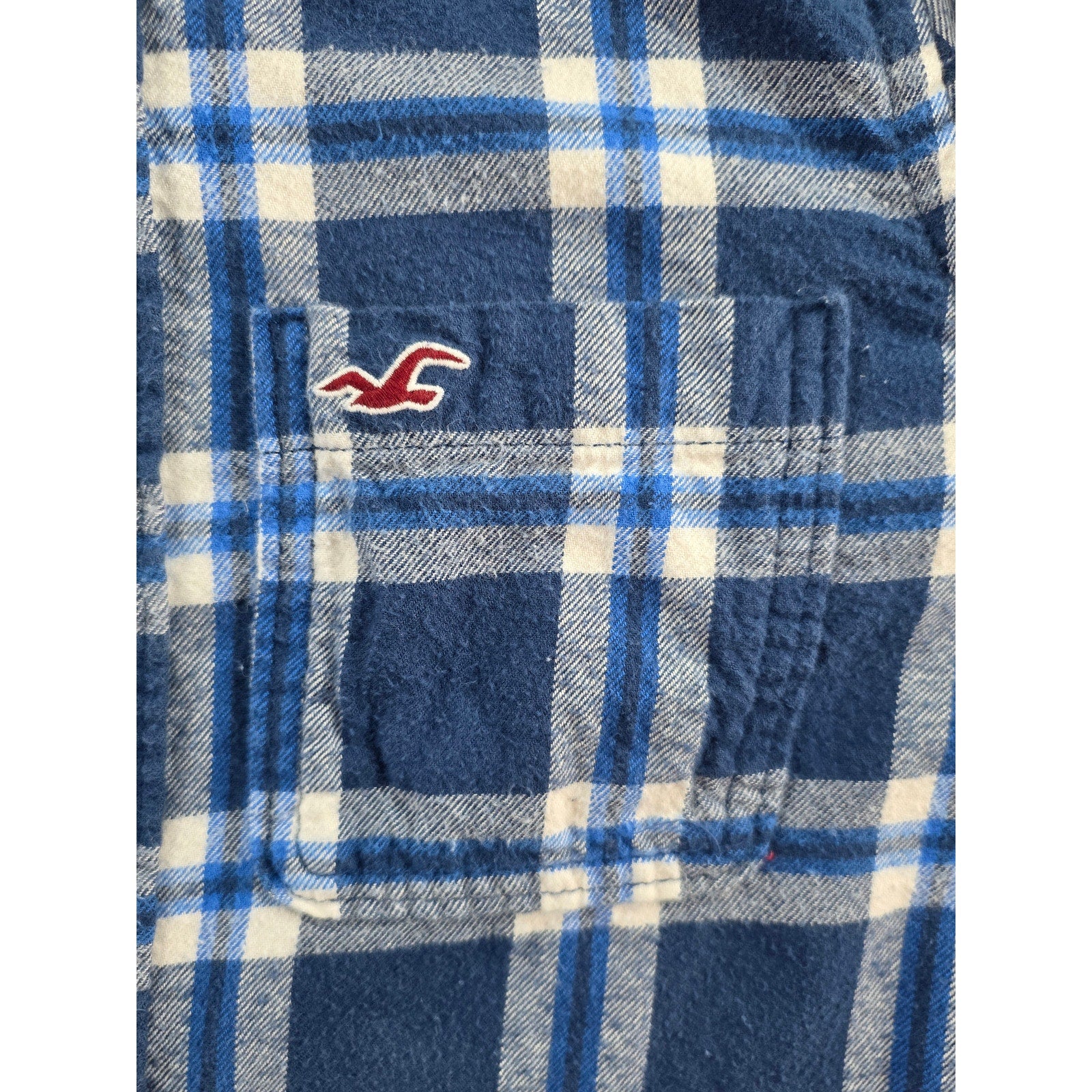 Hollister Plaid Flannel Button Down Shirt Blue White – M