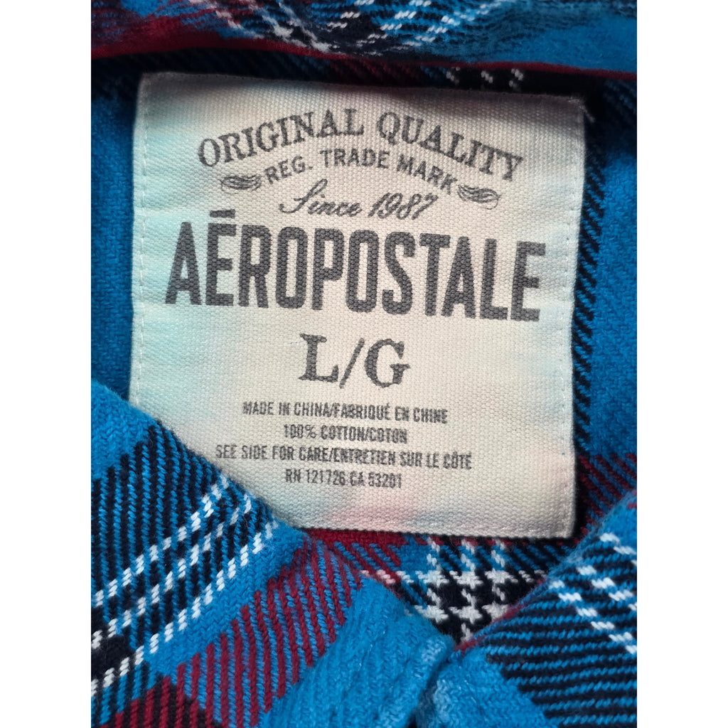 Aeropostale Plaid Flannel Button Down Shirt Blue Red – L