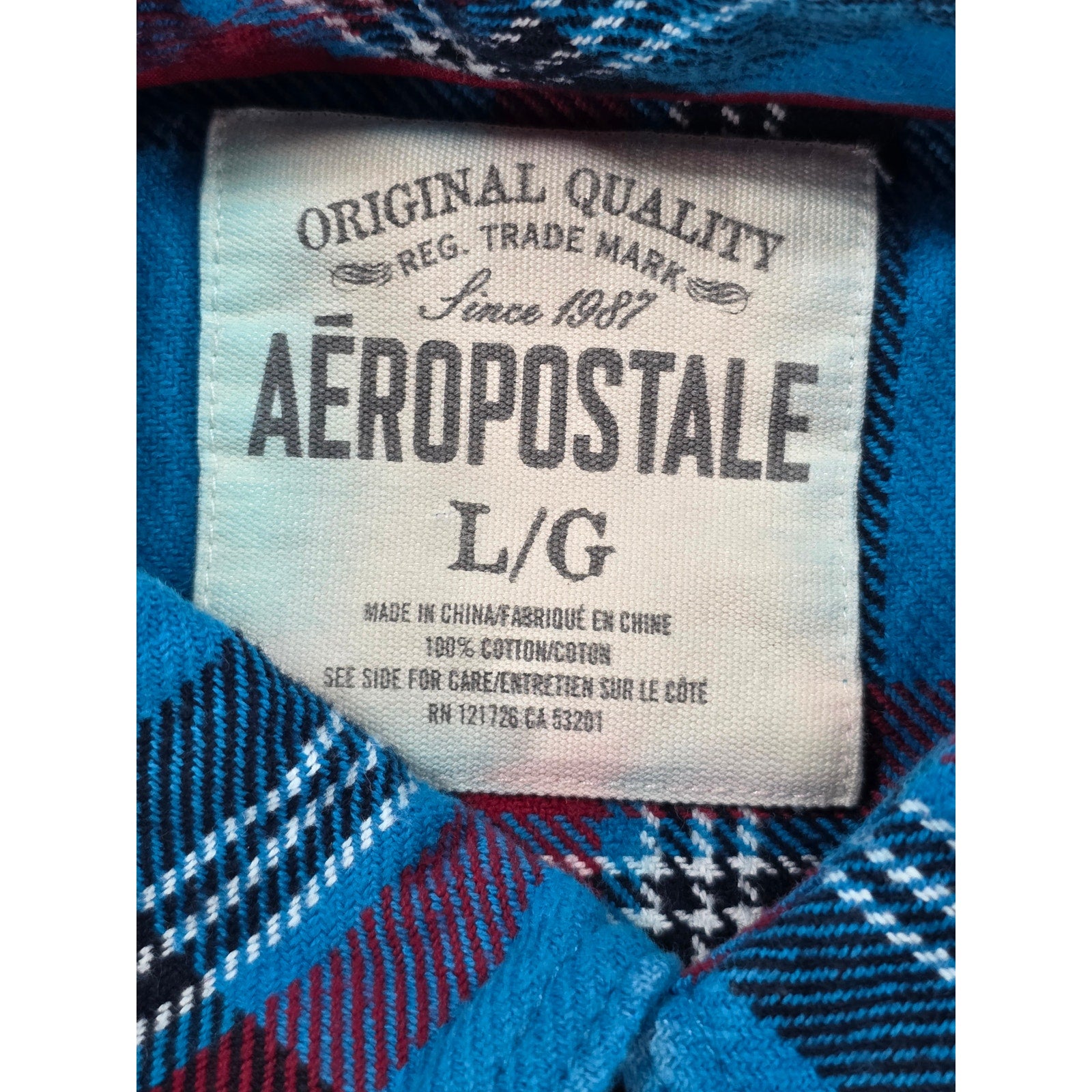 Aeropostale Plaid Flannel Button Down Shirt Blue Red – L