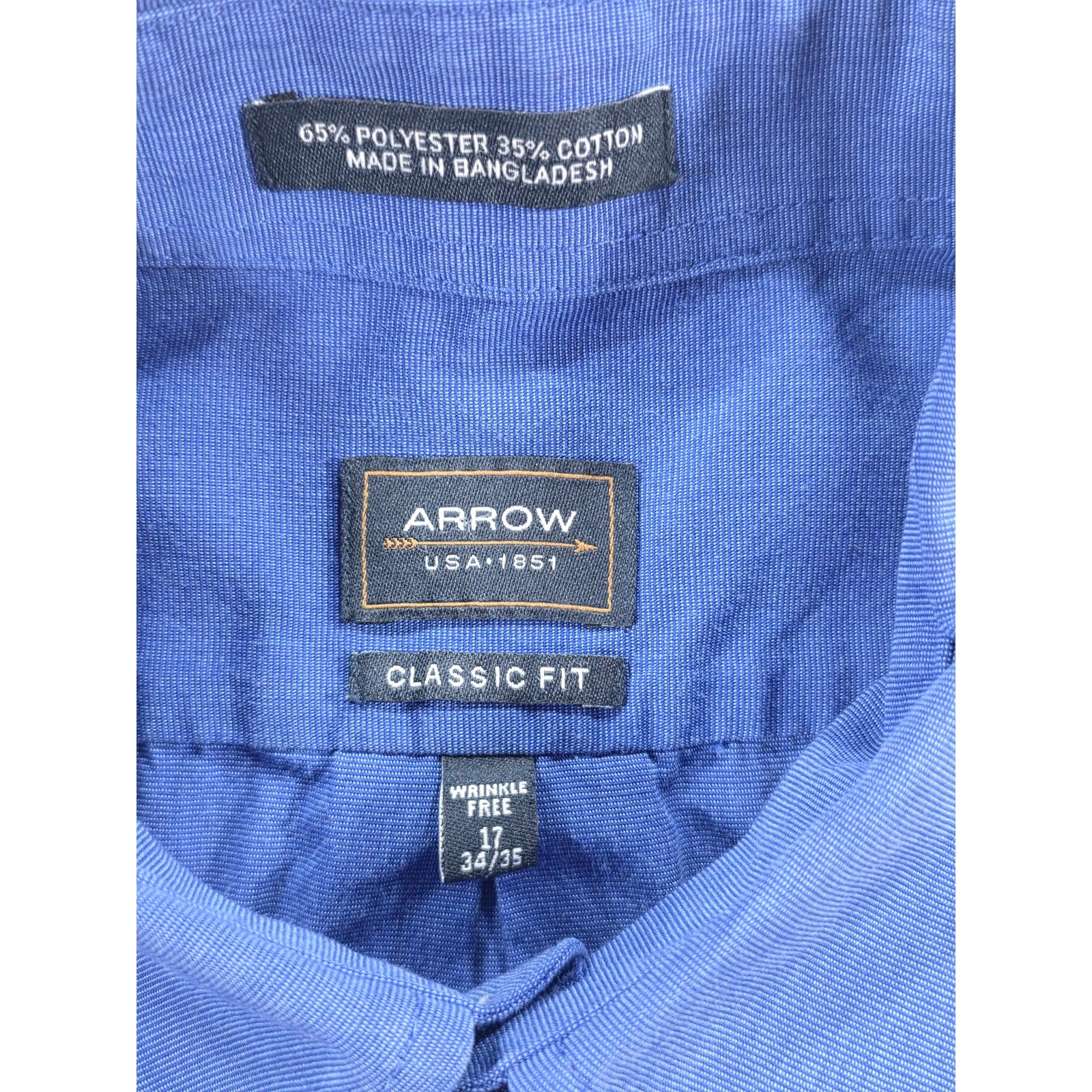 Arrow Classic Fit Wrinkle Free Dress Shirt – Blue – Mens 17 34/35
