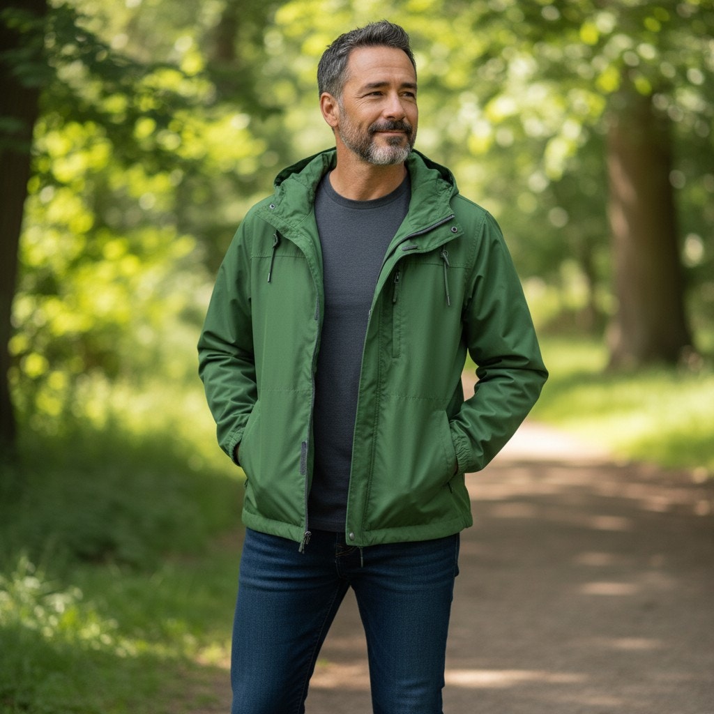 Lands End Hooded Vented Zip Jacket Green – M