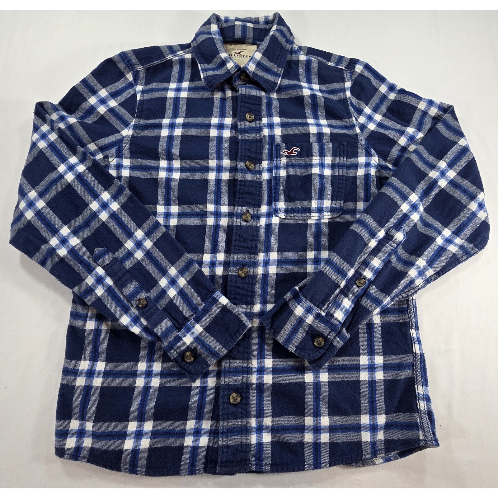 Hollister Plaid Flannel Button Down Shirt Blue White – M