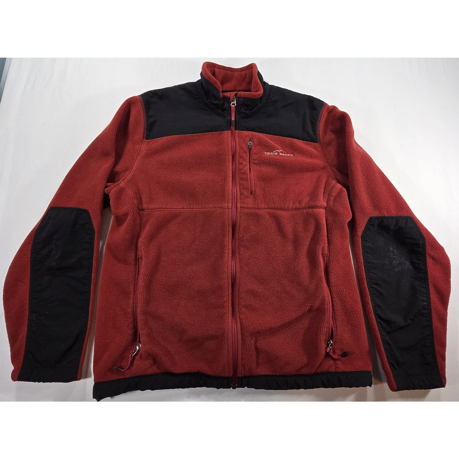Eddie Bauer Full Zip Fleece Jacket Burgundy Black – M